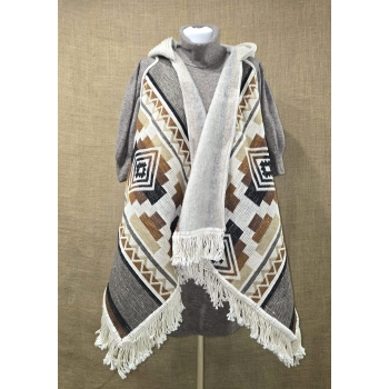 Poncho ekwadorskie - kamizelka ze 100% wełny owczej w odcieniu szarym i brązowym .